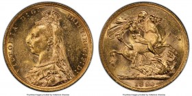 Victoria gold Sovereign 1890-M MS62 PCGS, Melbourne mint, KM10, S-3867B. 2nd Obverse. Tied for the second finest of the date seen by the grading servi...