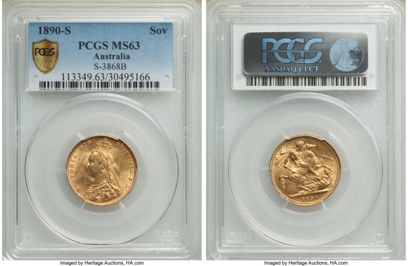 Victoria gold Sovereign 1890-S MS63 PCGS, Sydney mint, KM10, S-3868B. Light lemo...