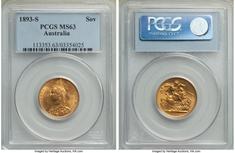 Victoria gold Sovereign 1893-S MS63 PCGS, Sydney mint, KM10. Jubilee head. The s...