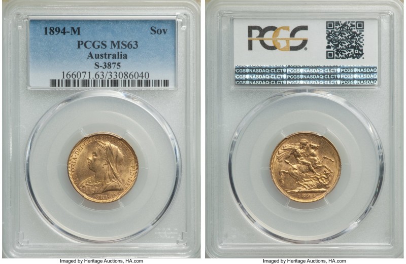 Victoria gold Sovereign 1894-M MS63 PCGS, Melbourne mint, KM13, S-3875. Peppered...