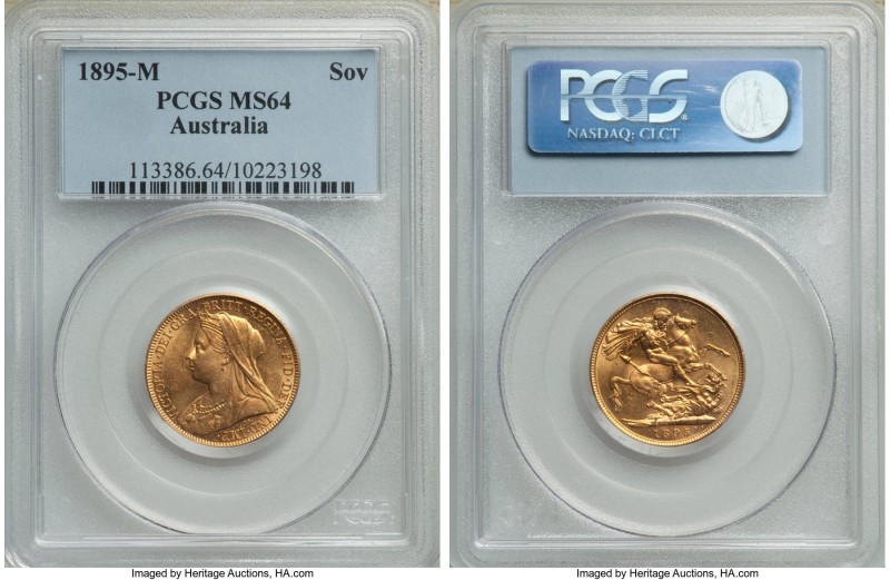 Victoria gold Sovereign 1895-M MS64 PCGS, Melbourne mint, KM13. A scattering of ...