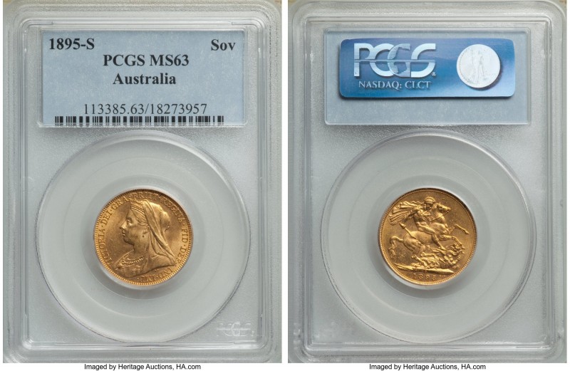 Victoria gold Sovereign 1895-S MS63 PCGS, Sydney mint, KM13. An extremely rich g...