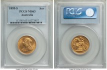 Victoria gold Sovereign 1895-S MS63 PCGS, Sydney mint, KM13. An extremely rich gold in color, the reverse somewhat Prooflike; very attractive for its ...