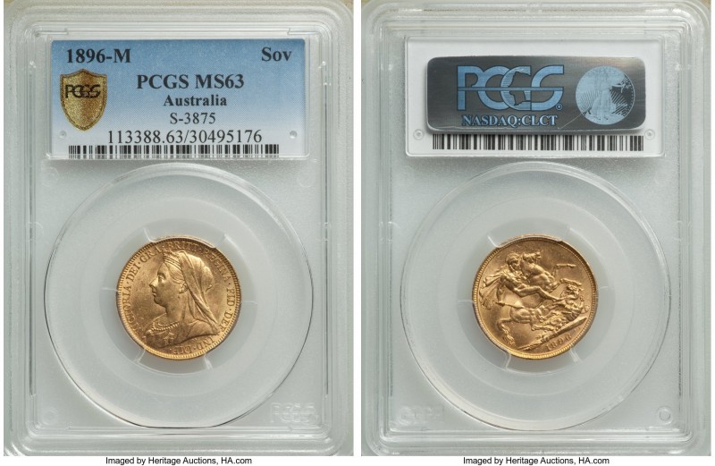 Victoria gold Sovereign 1896-M MS63 PCGS, Melbourne mint, KM13, S-3875. Awash wi...