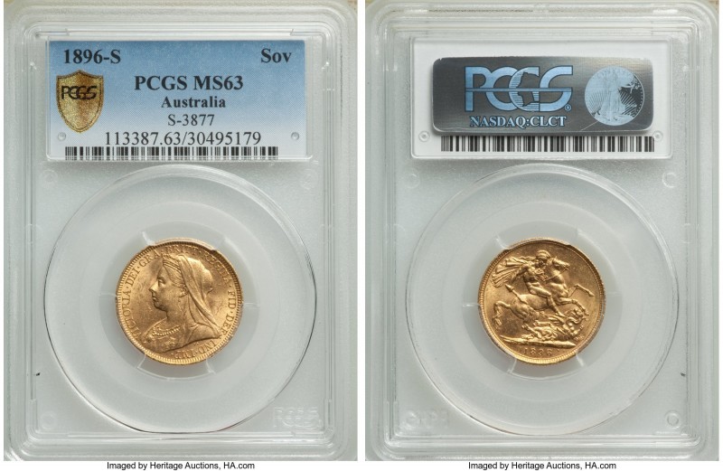 Victoria gold Sovereign 1896-S MS63 PCGS, Sydney mint, KM13, S-3877. Almost at t...