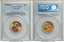 Victoria gold Sovereign 1898-M MS65 PCGS, Melbourne mint, KM13. The highest graded of this type by either NGC or PCGS - and an absolutely wonderful co...