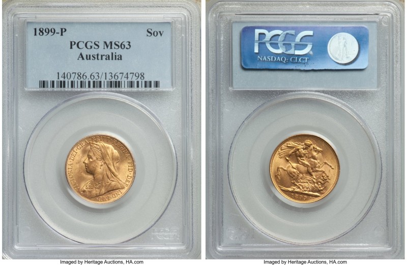 Victoria gold Sovereign 1899-P MS63 PCGS, Perth mint, KM13, S-3876. One notable ...