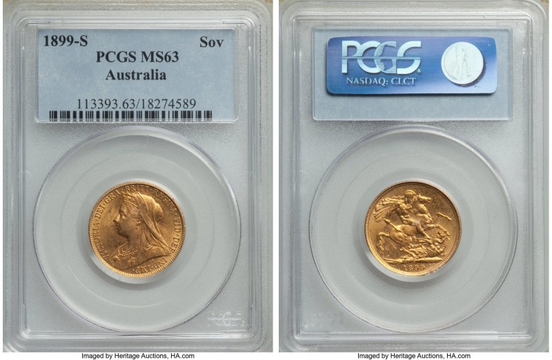 Victoria gold Sovereign 1899-S MS63 PCGS, Sydney mint, KM13. Just one example ha...