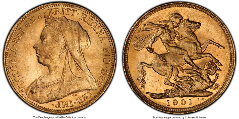 Victoria gold Sovereign 1901-S MS63 PCGS, Sydney mint, KM13. Almost fully struck...