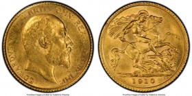 Edward VII gold 1/2 Sovereign 1910-S MS62 PCGS, Sydney mint, KM14. So bright as to exhibit an almost Prooflike appearance, the scarce final half Sover...