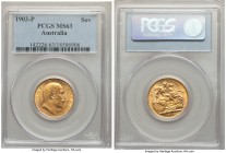 Edward VII gold Sovereign 1903-P MS63 PCGS, Perth mint, KM15. None finer at PCGS or NGC, a very well-struck and well-preserved example with clean fiel...