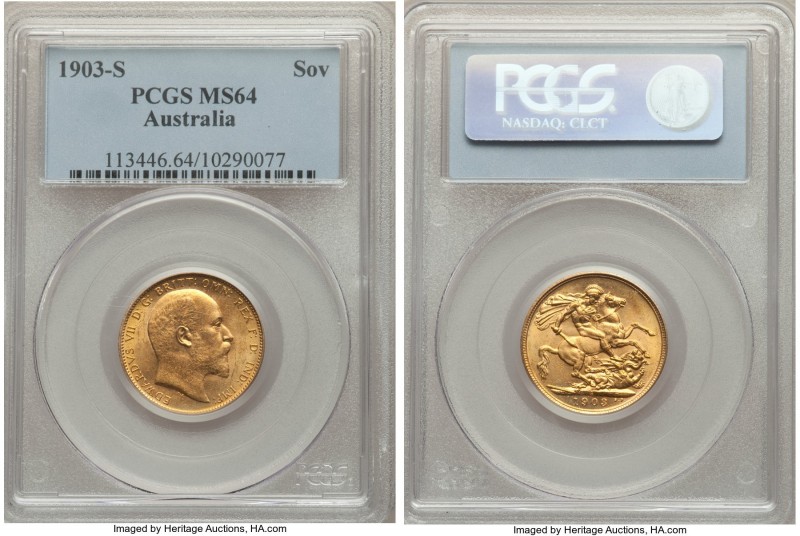 Edward VII gold Sovereign 1903-S MS64 PCGS, Sydney mint, KM15. Currently tied fo...