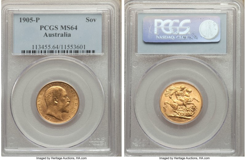 Edward VII gold Sovereign 1905-P MS64 PCGS, Perth mint, KM15. No comparable spec...