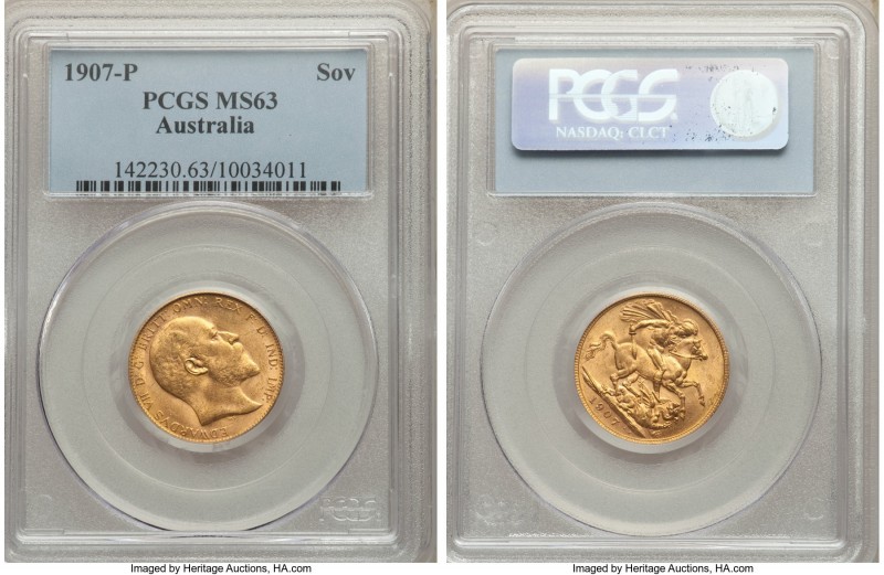 Edward VII gold Sovereign 1907-P MS63 PCGS, Perth mint, KM15. Elegant, its luste...