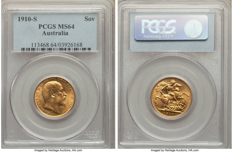 Edward VII gold Sovereign 1910-S MS64 PCGS, Sydney mint, KM15. Intensely attract...