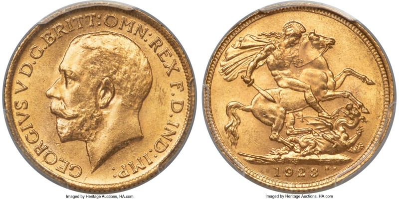 George V gold Sovereign 1923-S MS64 PCGS, Sydney mint, KM29, S-4003. An outstand...