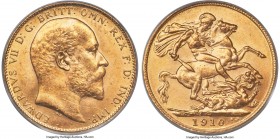 Edward VII gold Sovereign 1910-C MS64 PCGS, Ottawa mint, KM14, S-3970. Mintage: 28,020. A famous key date within the Canadian series presented here in...