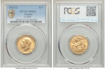 George V gold Sovereign 1913-C MS63 PCGS, Ottawa mint, KM20, S-3997. From a mintage of just 3,715 pieces, a seldom-seen date in the Canadian Sovereign...