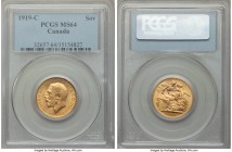 George V gold Sovereign 1919-C MS64 PCGS, Ottawa mint, KM20. A couple of inconsequential surface marks, in all other respects firmly choice and quite ...