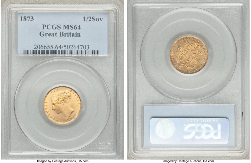 Victoria gold 1/2 Sovereign 1873 MS64 PCGS, KM735.2. A truly beautiful example w...