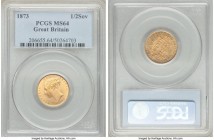 Victoria gold 1/2 Sovereign 1873 MS64 PCGS, KM735.2. A truly beautiful example with a perfect matte obverse and a Prooflike reflectivity to the revers...