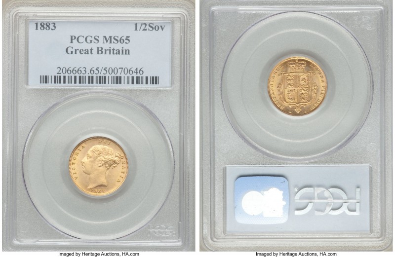 Victoria gold 1/2 Sovereign 1883 MS65 PCGS, KM735.1, S-3861. The single highest ...