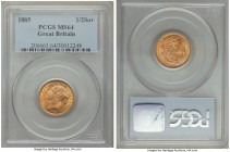 Victoria gold 1/2 Sovereign 1885 MS64 PCGS, KM735.1. Beautiful, a rose-gold Mint State offering completely coated in shimmering luster. From the Caran...