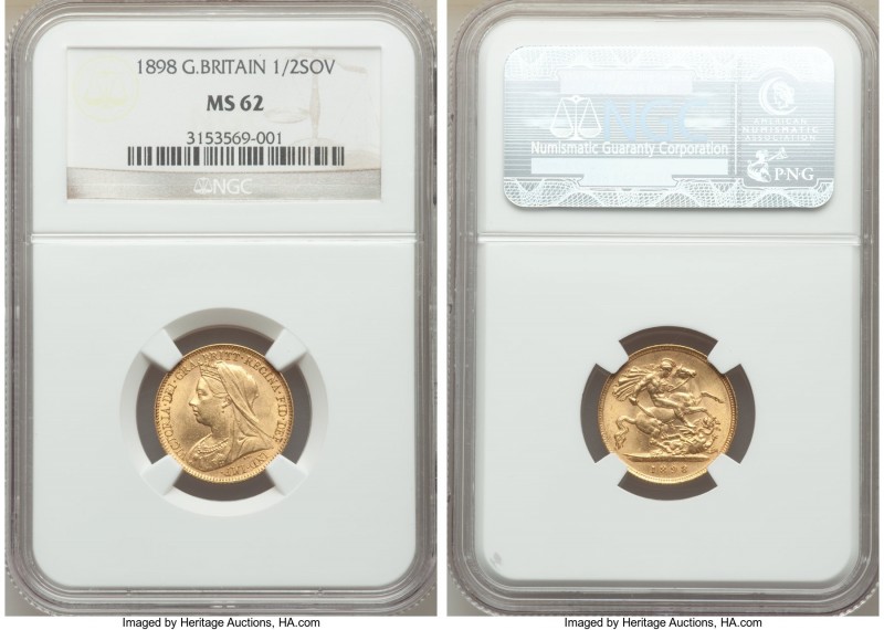 Victoria gold 1/2 Sovereign 1898 MS62 NGC, KM784, S-3878. Some light marks, none...