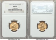 Victoria gold 1/2 Sovereign 1898 MS62 NGC, KM784, S-3878. Some light marks, none of which significantly affect the aesthetic effect of this Mint State...