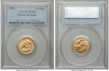 Victoria gold 1/2 Sovereign 1901 MS63 PCGS, KM784, S-3878. The final year of Victoria's coinage; a pale lemon-gold example with a fresh 'as-struck' ap...