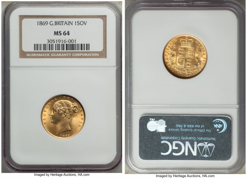 Victoria gold Sovereign 1869 MS64 NGC, KM736.2, S-3853. Immensely 'fresh' in app...