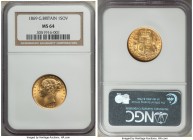 Victoria gold Sovereign 1869 MS64 NGC, KM736.2, S-3853. Immensely 'fresh' in appearance, only a scattering of minor marks to Victoria's portrait preve...