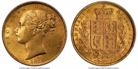 Victoria gold "Shield" Sovereign 1871 MS64 PCGS, KM736.2, S-3853B. Gorgeous, clearly near-gem with dazzling surfaces and a razor-sharp strike. From th...