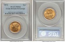 Victoria gold "St. George" Sovereign 1872 MS64 PCGS, KM752, S-3856A. Truly choice, with clean fields sparkling with mint luster. From the Caranett Col...