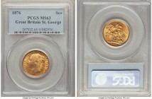 Victoria gold "St. George" Sovereign 1876 MS63 PCGS, KM752, S-3856A. Toned to a sunset orange with magenta highlights, a captivating example and fully...