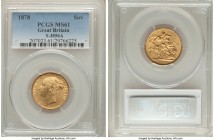 Victoria gold "St. George" Sovereign 1878 MS61 PCGS, KM752, S-3856A. Conservatively graded, a slightly weakly struck piece yet with no evidence of wea...