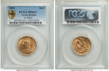 Victoria gold Sovereign 1891 MS62+ PCGS, KM767, S-3866C. Some rub to the high points, otherwise a premium selection a hair's breadth from the choice g...