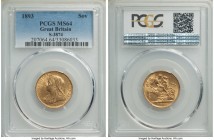 Victoria gold Sovereign 1893 MS64 PCGS, KM785, S-3874. Veiled head. Mustard-yellow, with a gentle coating of luster. Unusual in this high a grade. Fro...