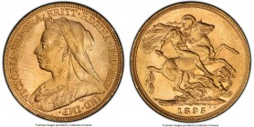 Victoria gold Sovereign 1895 MS62 PCGS, KM785, S-3874. A scarcer date. Lightly bagmarked but still a strong Mint State coin with full mint luster. Fro...