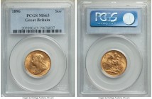 Victoria gold Sovereign 1896 MS63 PCGS, KM785, S-3874. Sleek, lustrous fields with a copper-gold tone, very boldly struck; it is very evident that thi...