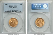 Victoria gold Sovereign 1898 MS63 PCGS, KM785, S-3874. Some minor interruptions to the highest points of the crisply struck designs, otherwise a piece...