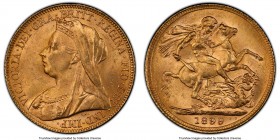 Victoria gold Sovereign 1899 MS64 PCGS, KM785, S-3874. Slightly rose gold in color, with tiger's eye luster across the entirety of the planchet. A hig...