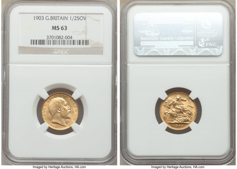 Edward VII gold 1/2 Sovereign 1903 MS63 NGC, KM804. A slight loss of detail to t...