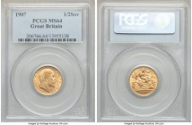 Edward VII gold 1/2 Sovereign 1907 MS64 PCGS, KM804. Some softness to high points, otherwise firmly near-gem. From the Caranett Collection of Sovereig...