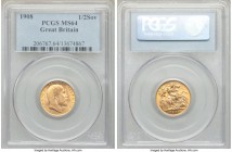 Edward VII gold 1/2 Sovereign 1908 MS64 PCGS, KM804. A little softly struck in areas, otherwise choice and highly lustrous. From the Caranett Collecti...