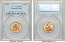 Edward VII gold 1/2 Sovereign 1909 MS63 PCGS, KM804. Very richly colored a sunset orange, its cartwheel luster turning reflective in areas and dazzlin...