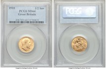 Edward VII gold 1/2 Sovereign 1910 MS64 PCGS, KM804. A sharper portrait of Edward than most of this type, with a similarly bold representation of St. ...