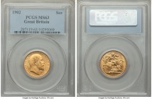 Edward VII gold Sovereign 1902 MS63 PCGS, KM805. An uncommonly high grade for this first-year type. From the Caranett Collection of Sovereigns - #1 PC...