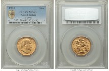 Edward VII gold Sovereign 1903 MS63 PCGS, KM805, S-3969. A choice Sovereign with copious luster and only minor, shallow abrasions in line with the gra...