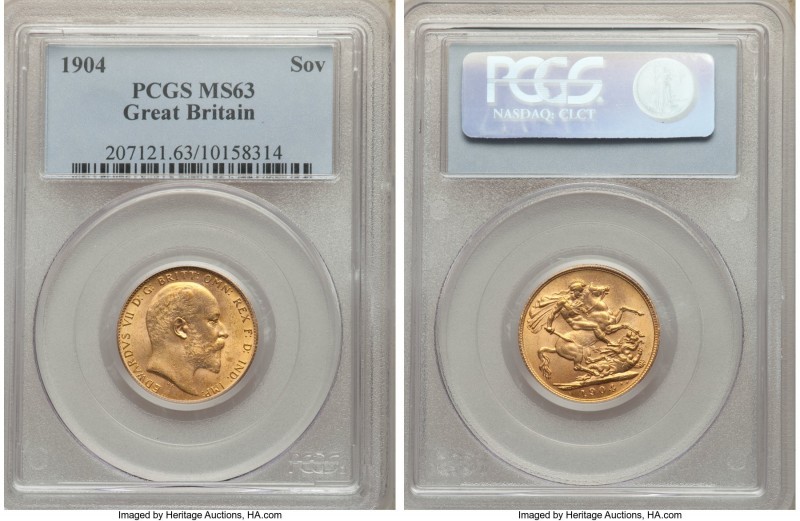 Edward VII gold Sovereign 1904 MS63 PCGS, KM805. Enticingly clear fields give a ...